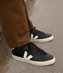 Women VEJA CAMPO LEATHER BLACK WHITE