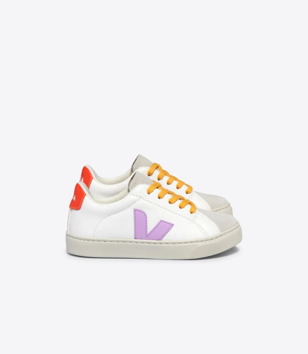Kids VEJA ESPLAR LACES LEATHER WHITE ORCHID ORANGE FLUO