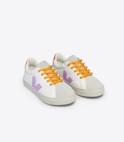 Kids VEJA ESPLAR LACES LEATHER WHITE ORCHID ORANGE FLUO