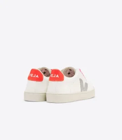 Kids VEJA ESPLAR LACES LEATHER WHITE SILVER ORANGE FLUO