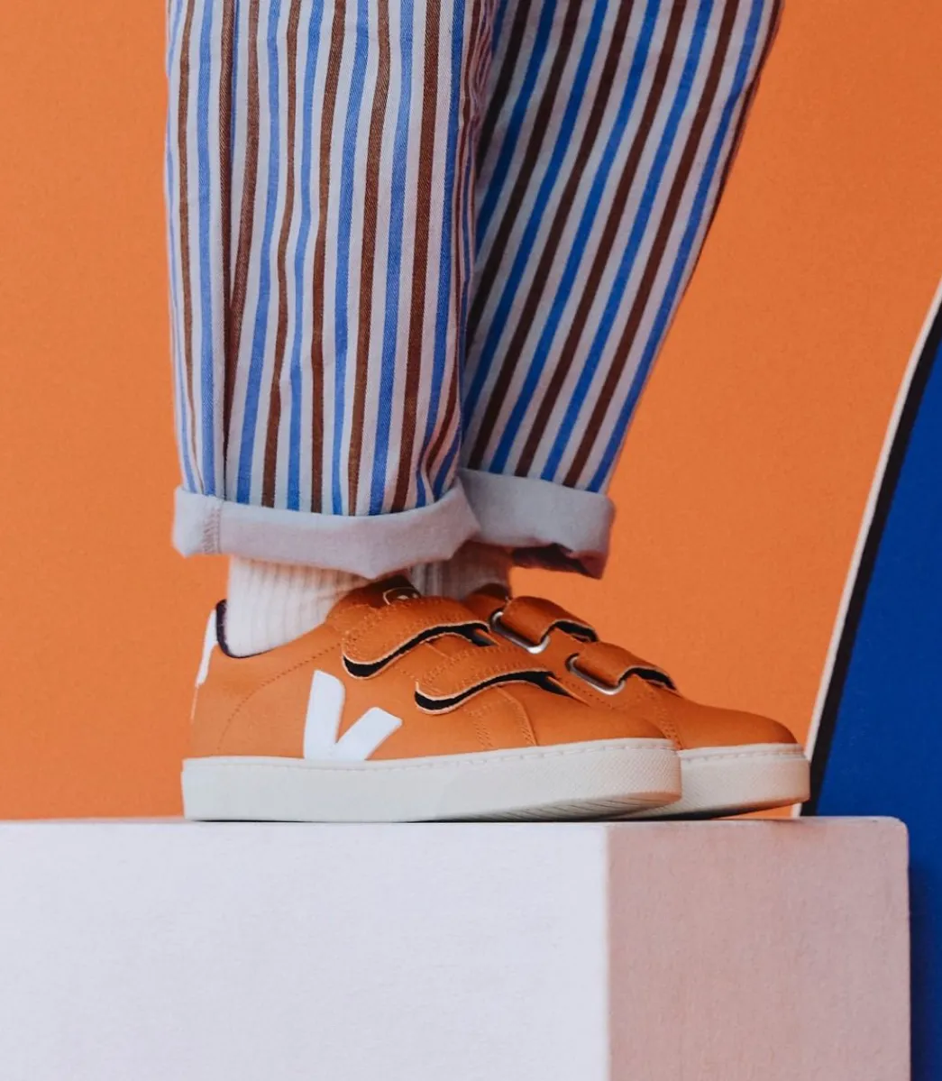 Kids VEJA ESPLAR LEATHER PUMPKIN WHITE