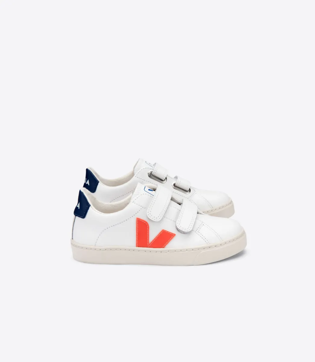 Kids VEJA ESPLAR LEATHER WHITE ORANGE FLUO