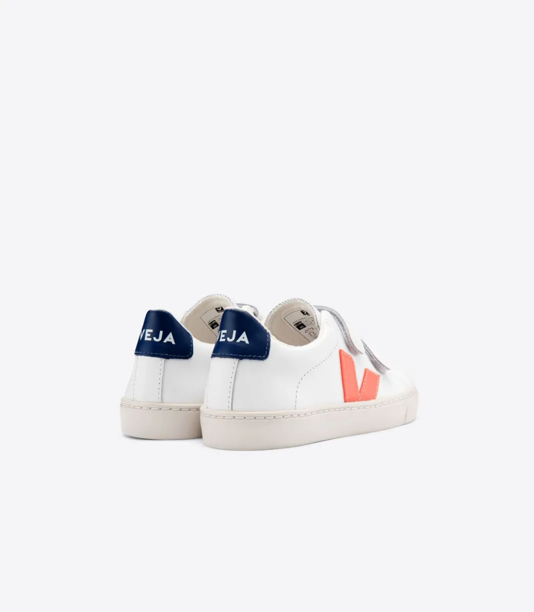Kids VEJA ESPLAR LEATHER WHITE ORANGE FLUO