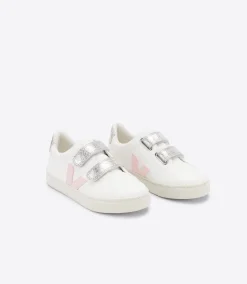 Kids VEJA ESPLAR LEATHER WHITE PETALE SILVER