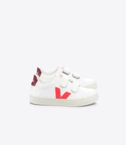 Kids VEJA ESPLAR LEATHER WHITE ROSE FLUO MARSALA