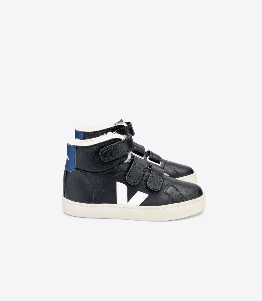 Kids VEJA ESPLAR MID FURED LEATHER BLACK WHITE COBALT
