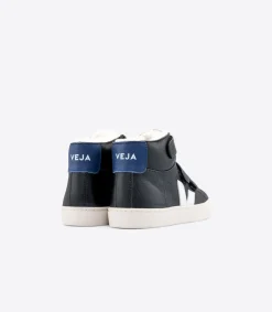 Kids VEJA ESPLAR MID FURED LEATHER BLACK WHITE COBALT