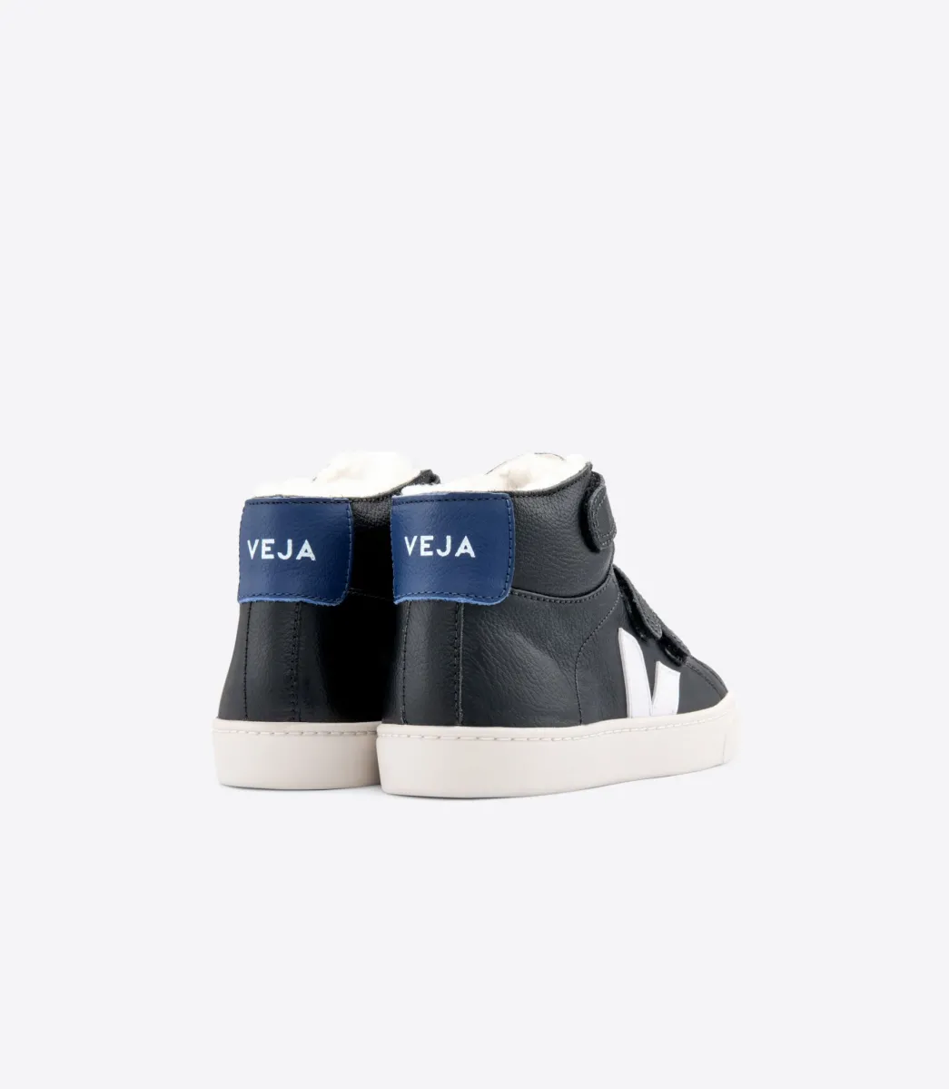 Kids VEJA ESPLAR MID FURED LEATHER BLACK WHITE COBALT