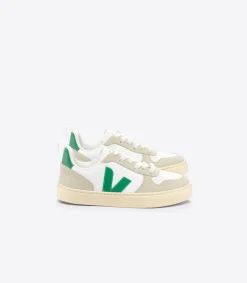 Kids VEJA V-10 LACES LEATHER WHITE EMERAUDE ALMOND