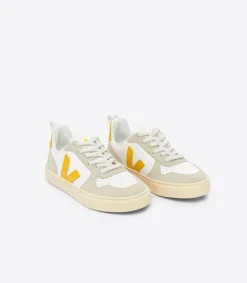 Kids VEJA V-10 LEATHER WHITE OURO ALMOND