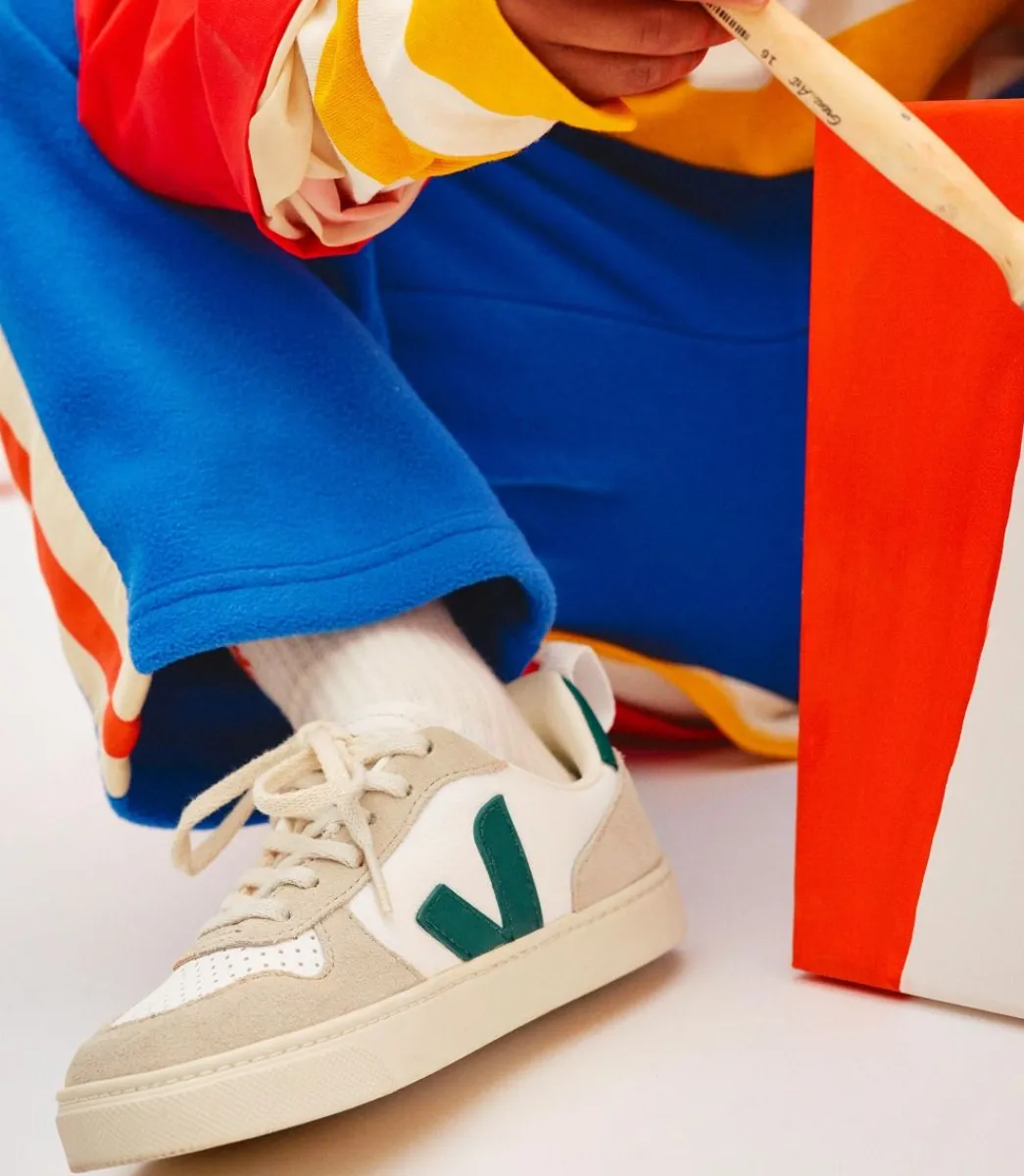 Kids VEJA V-10 LACES LEATHER WHITE BRITTANY ALMOND