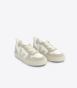 Kids VEJA V-10 LACES LEATHER WHITE NATURAL ALMOND