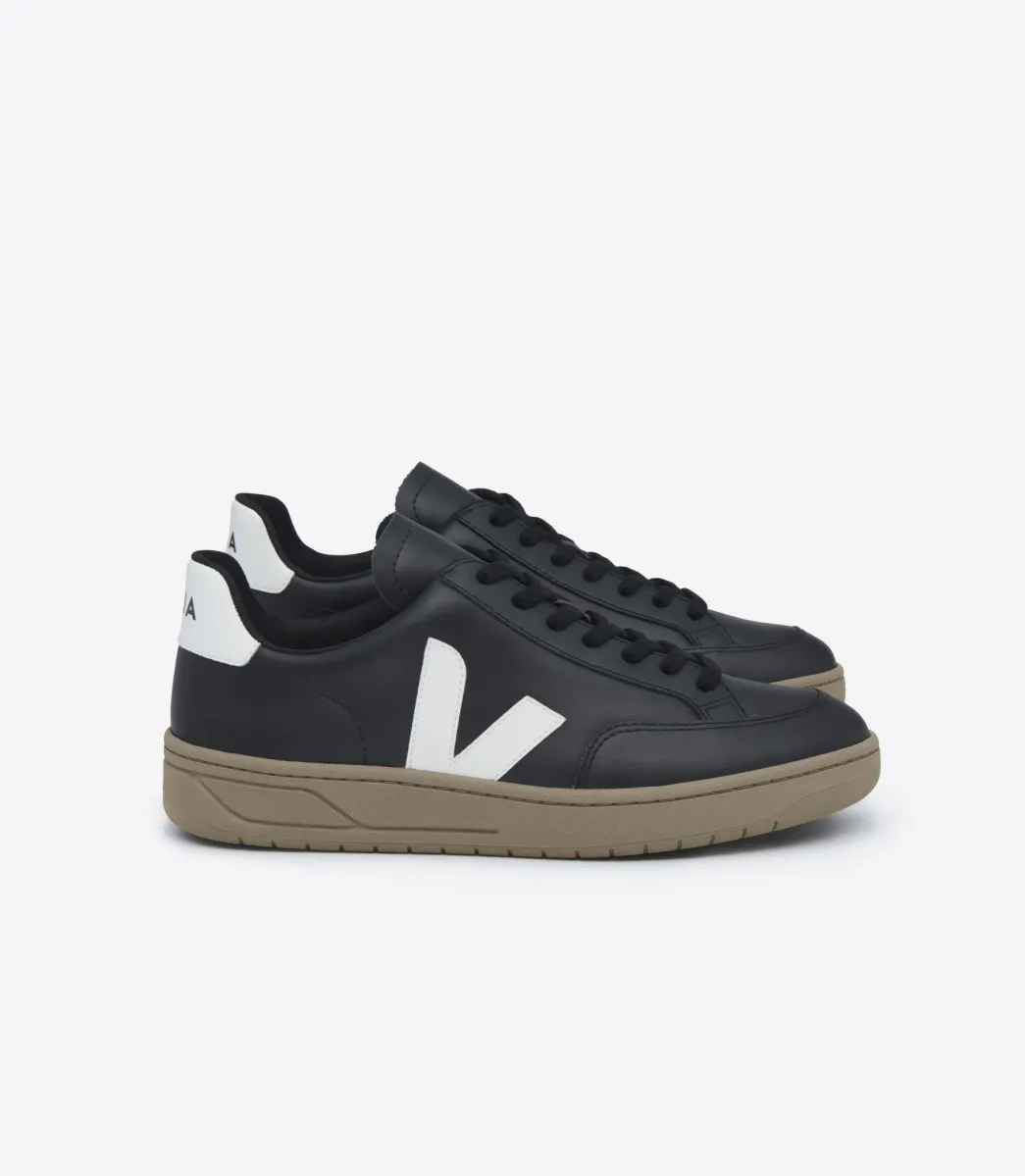 Women VEJA V-12 LEATHER BLACK WHITE DUNE