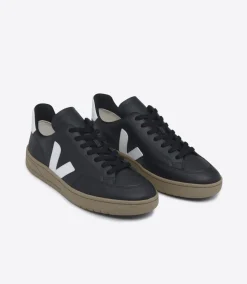 Women VEJA V-12 LEATHER BLACK WHITE DUNE