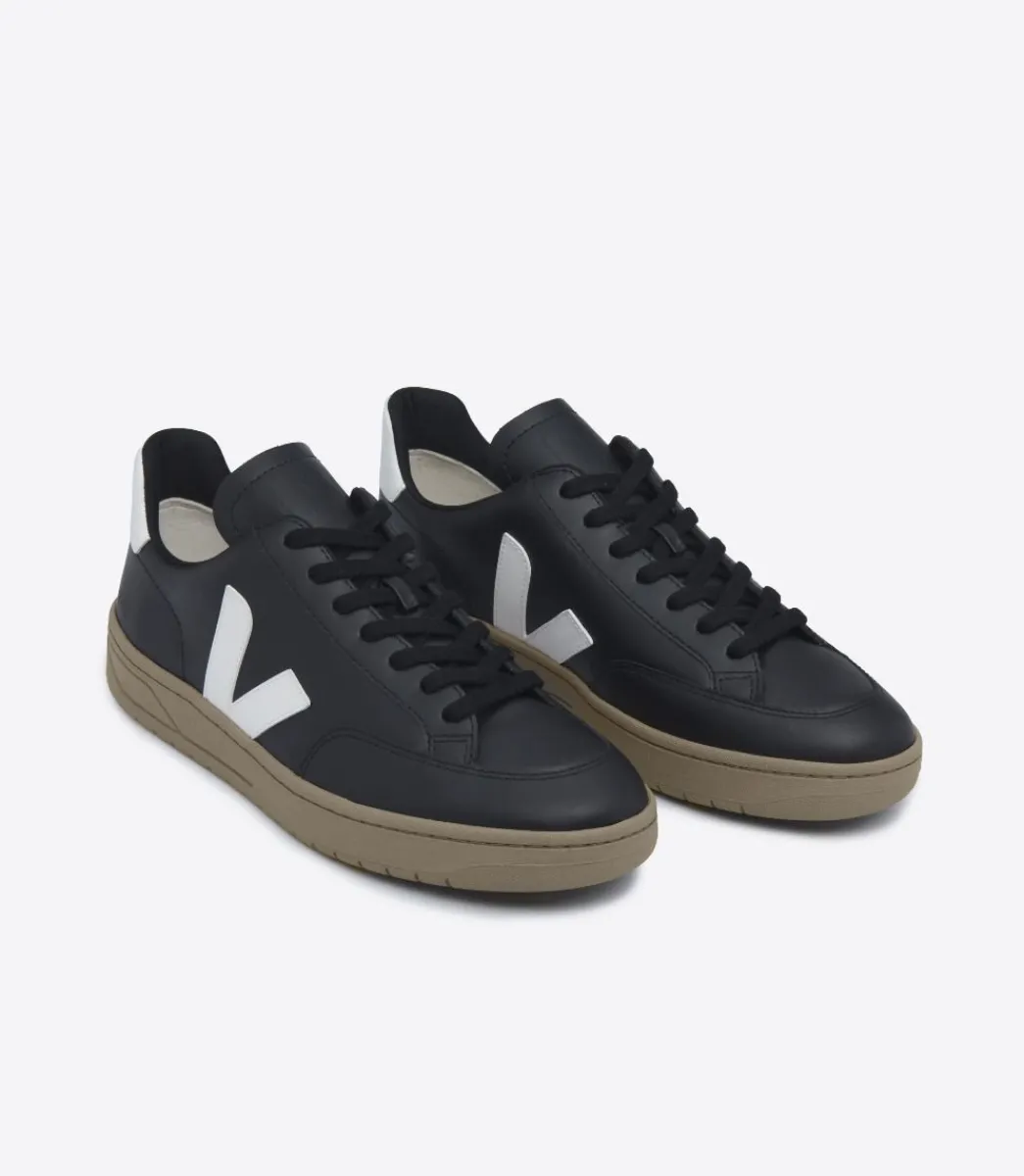 Women VEJA V-12 LEATHER BLACK WHITE DUNE