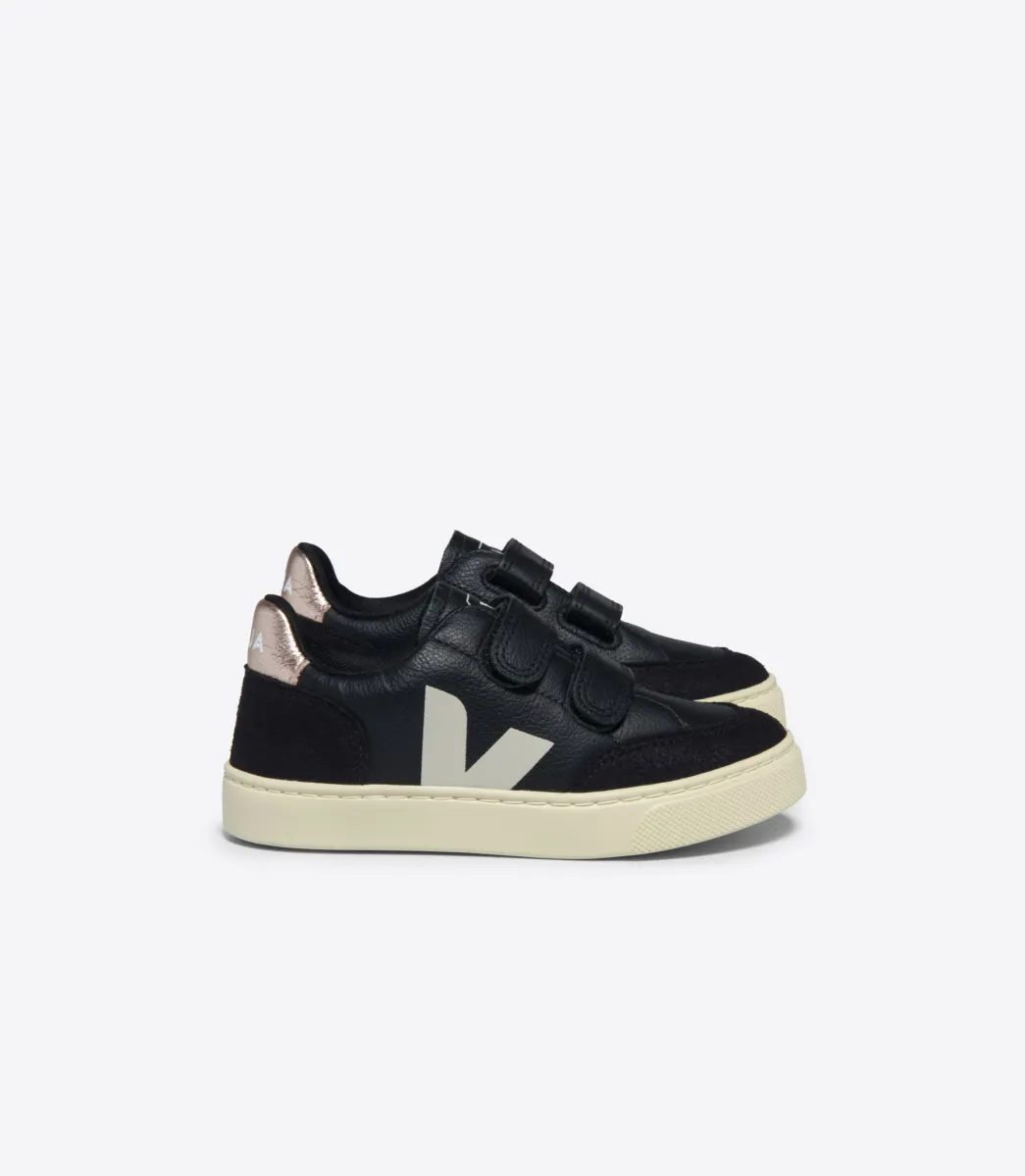 Kids VEJA V-12 LEATHER BLACK WHITE PLATINE