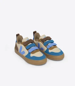 Kids VEJA V-10 LEATHER CREMA MULTICO AQUA