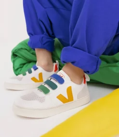 Kids VEJA V-10 LEATHER MULTICO WHITE OURO
