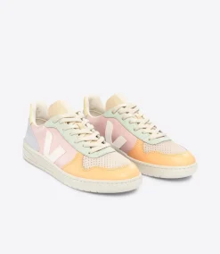 Women VEJA V-10 LEATHER PETALE WHITE MULTICO