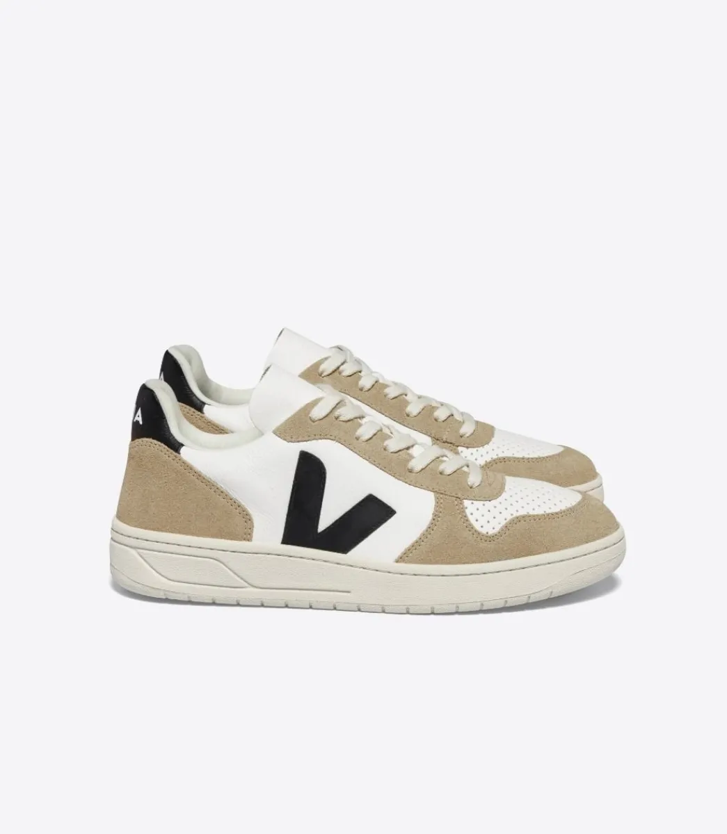 Women VEJA V-10 LEATHER WHITE BLACK SAHARA