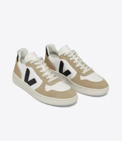 Women VEJA V-10 LEATHER WHITE BLACK SAHARA
