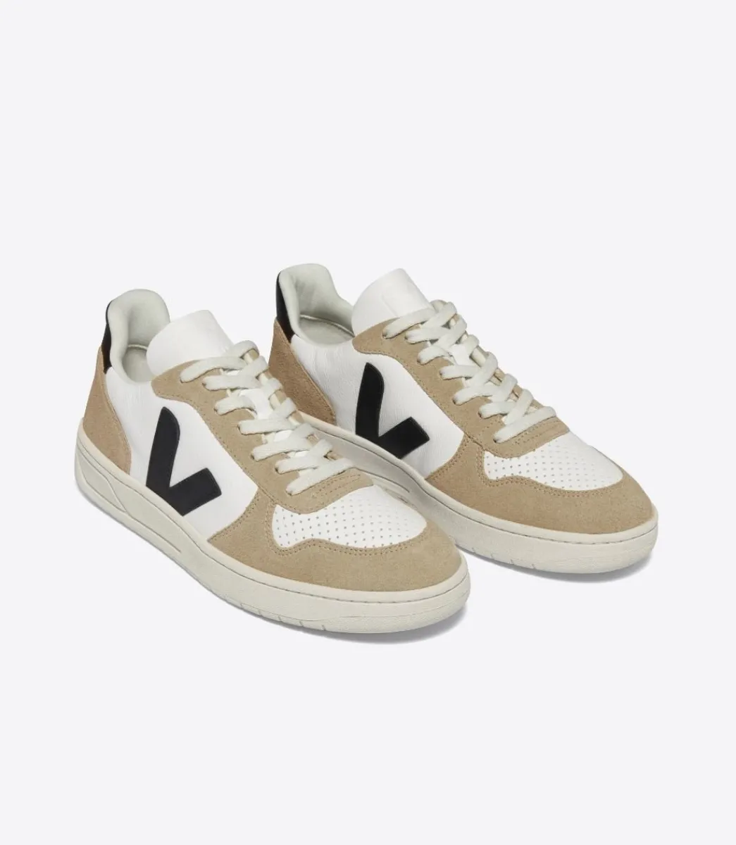 Women VEJA V-10 LEATHER WHITE BLACK SAHARA
