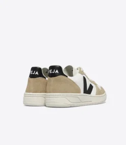 Women VEJA V-10 LEATHER WHITE BLACK SAHARA