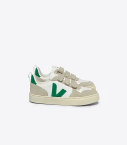 Kids VEJA V-10 LEATHER WHITE EMERAUDE