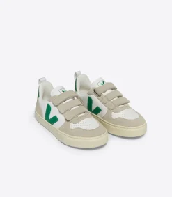 Kids VEJA V-10 LEATHER WHITE EMERAUDE
