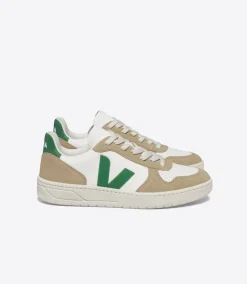 Women VEJA V-10 LEATHER WHITE EMERAUDE SAHARA