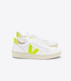 VEJA V-10 LEATHER WHITE JAUNE FLUO