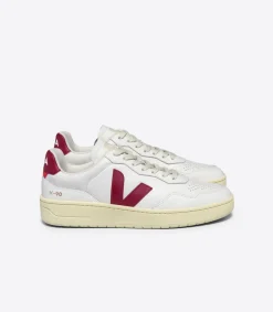 Women VEJA V-90 LEATHER WHITE MARSALA