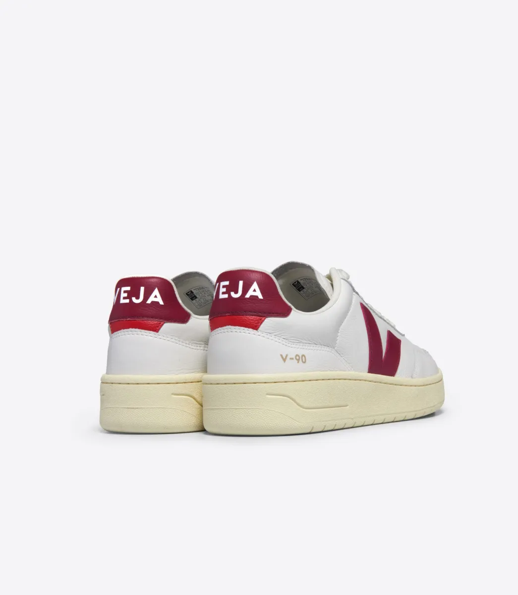Women VEJA V-90 LEATHER WHITE MARSALA