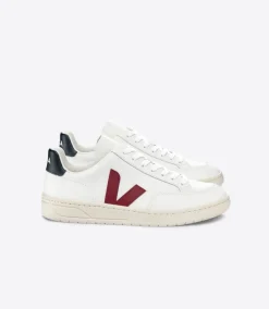 Women VEJA V-12 LEATHER WHITE MARSALA NAUTICO