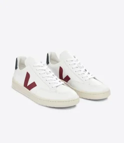 Women VEJA V-12 LEATHER WHITE MARSALA NAUTICO