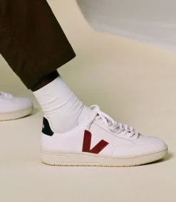 Women VEJA V-12 LEATHER WHITE MARSALA NAUTICO