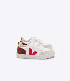 Kids VEJA V-12 LEATHER WHITE MULTICO DRIED PETAL