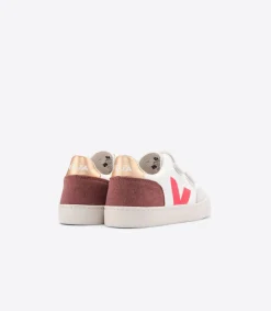 Kids VEJA V-12 LEATHER WHITE MULTICO DRIED PETAL