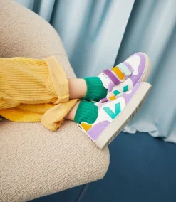 Kids VEJA V-10 LEATHER WHITE MULTICO FRESHMINT