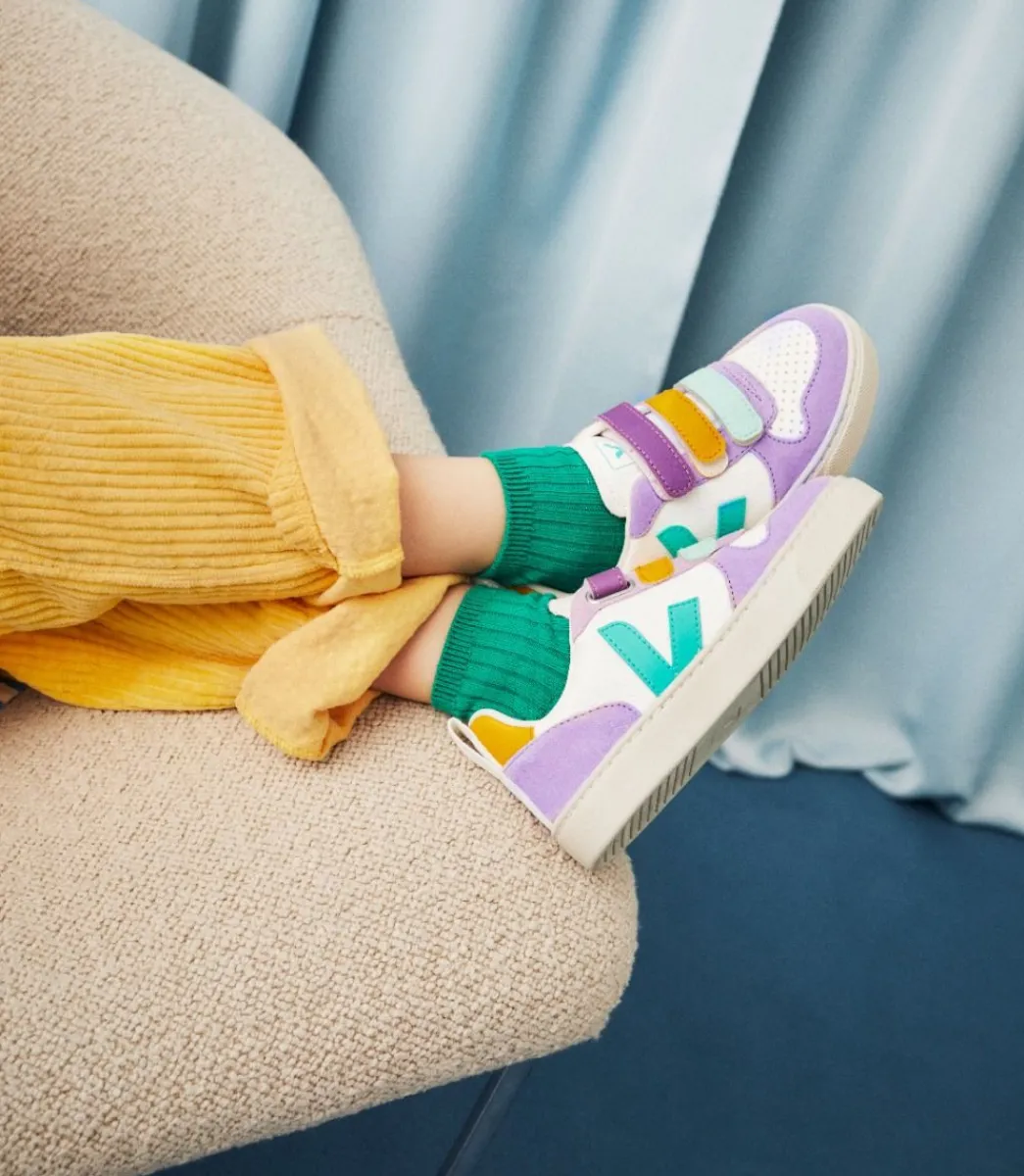 Kids VEJA V-10 LEATHER WHITE MULTICO FRESHMINT
