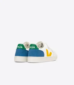 Kids VEJA V-12 LEATHER WHITE MULTICO INDIGO