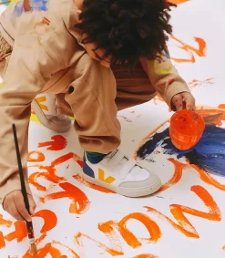 Kids VEJA V-12 LEATHER WHITE MULTICO INDIGO