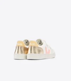 Kids VEJA V-12 LEATHER WHITE MULTICO PLATINE