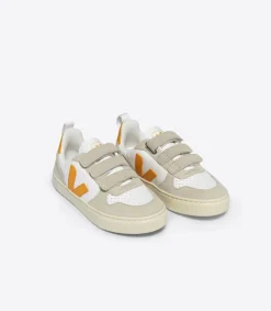 Kids VEJA V-10 LEATHER WHITE OURO