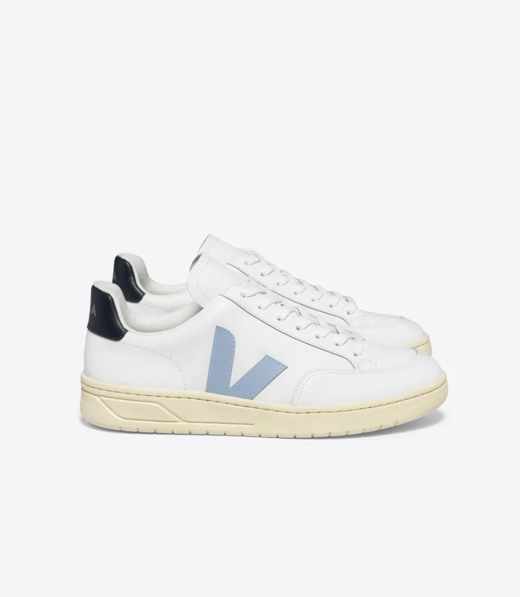 Women VEJA V-12 LEATHER WHITE STEEL NAUTICO