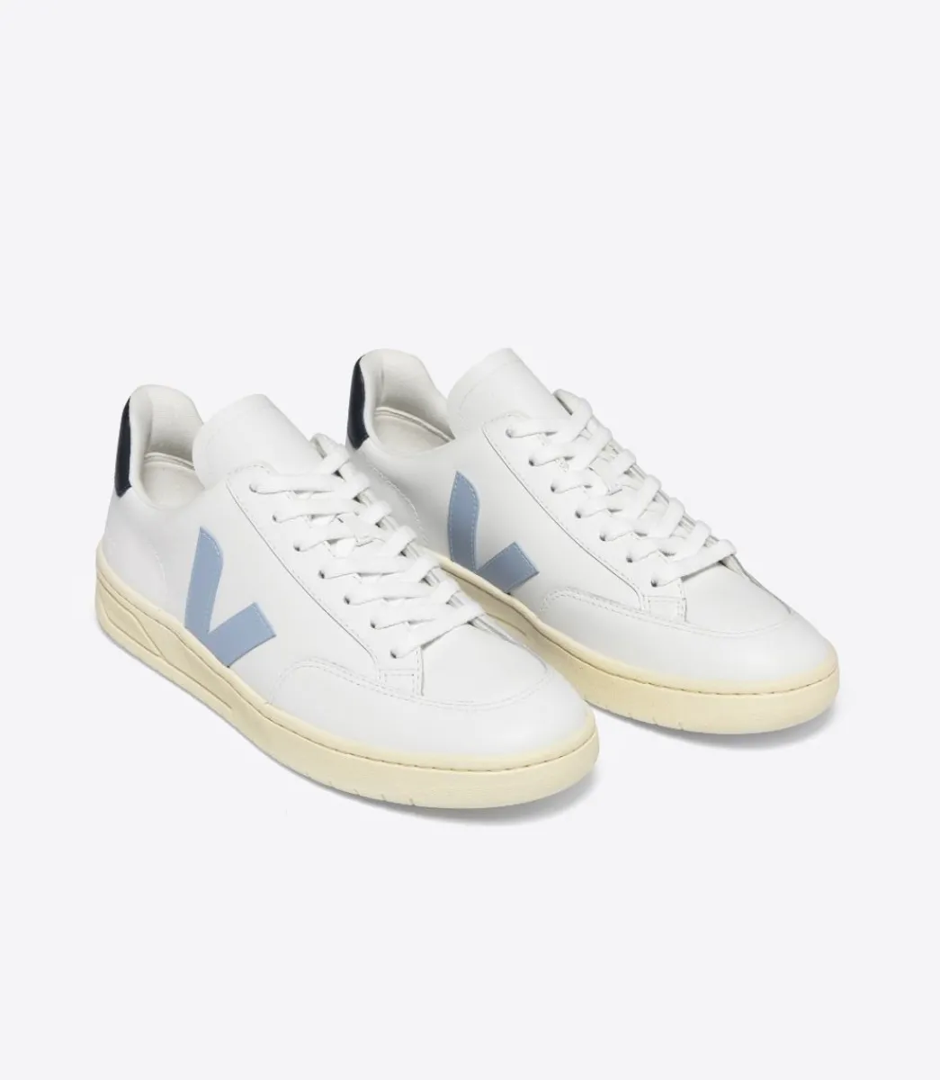 Women VEJA V-12 LEATHER WHITE STEEL NAUTICO