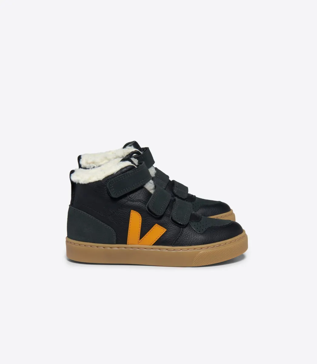 Kids VEJA V-10 MID FURED LEATHER BLACK OURO GRAFITE