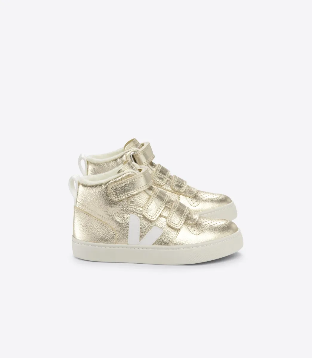 Kids VEJA V-10 MID FURED LEATHER PLATINE