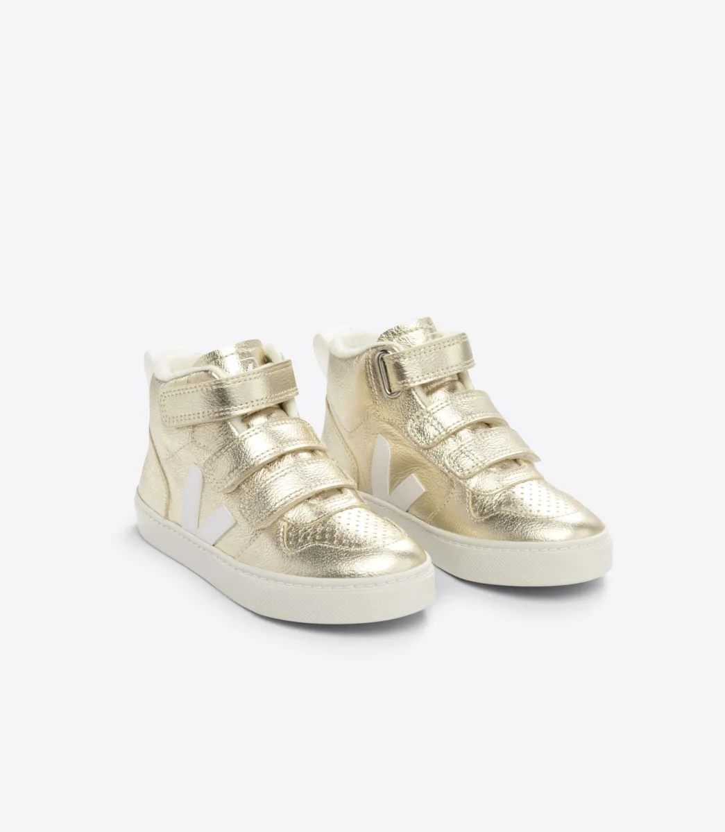 Kids VEJA V-10 MID FURED LEATHER PLATINE